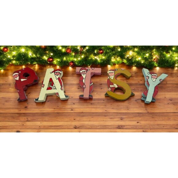 Vintage Wooden Christmas Santa Letters "PATSY" Hand Painted Wood Block Art - Picture 1 of 7